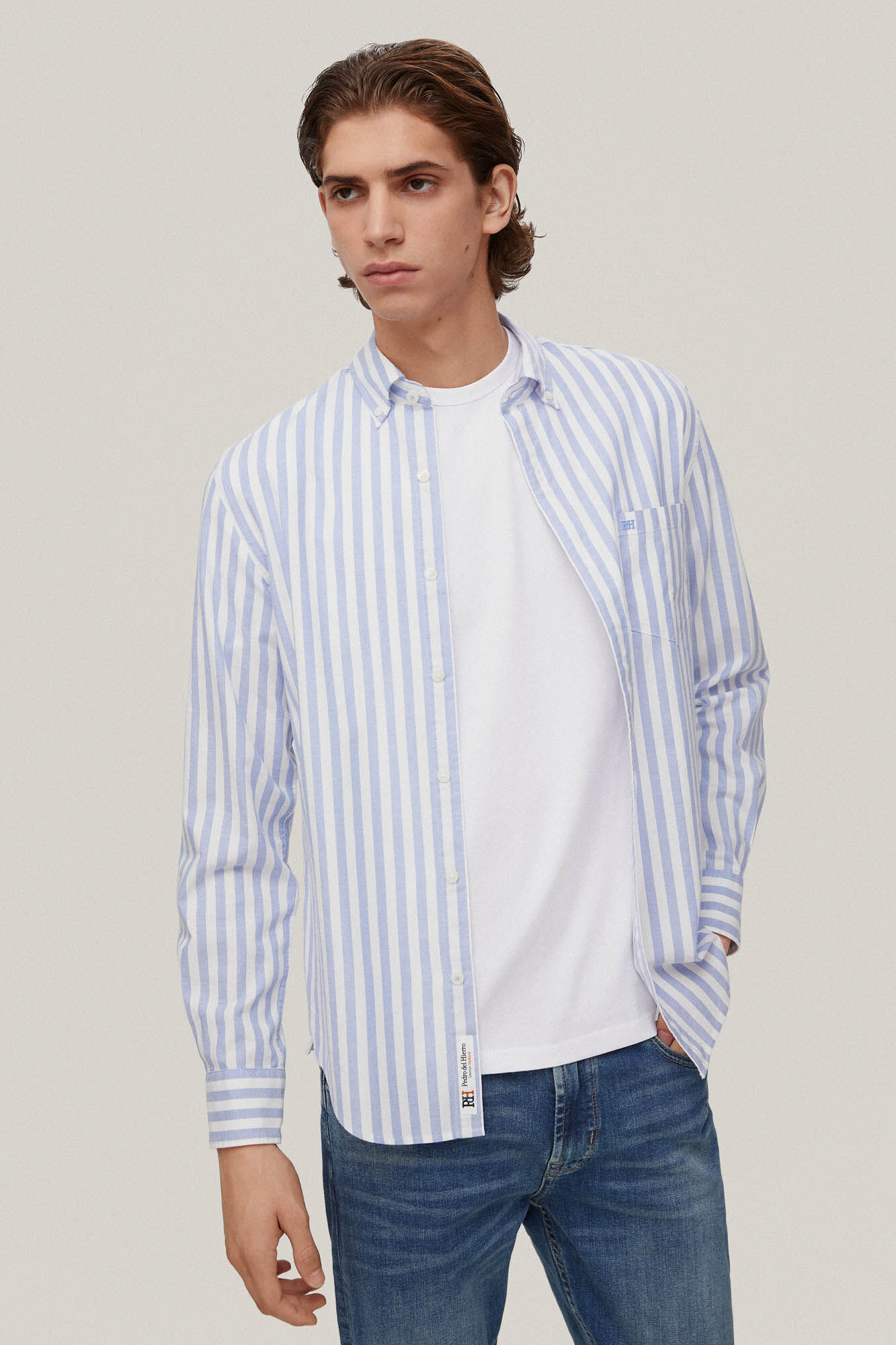 Camisa Oxford listrada icônica - Azul