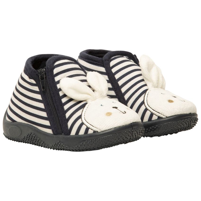 Chaussons forme bottillons rayés patch lapin pour bébé garçon - Bleu marine