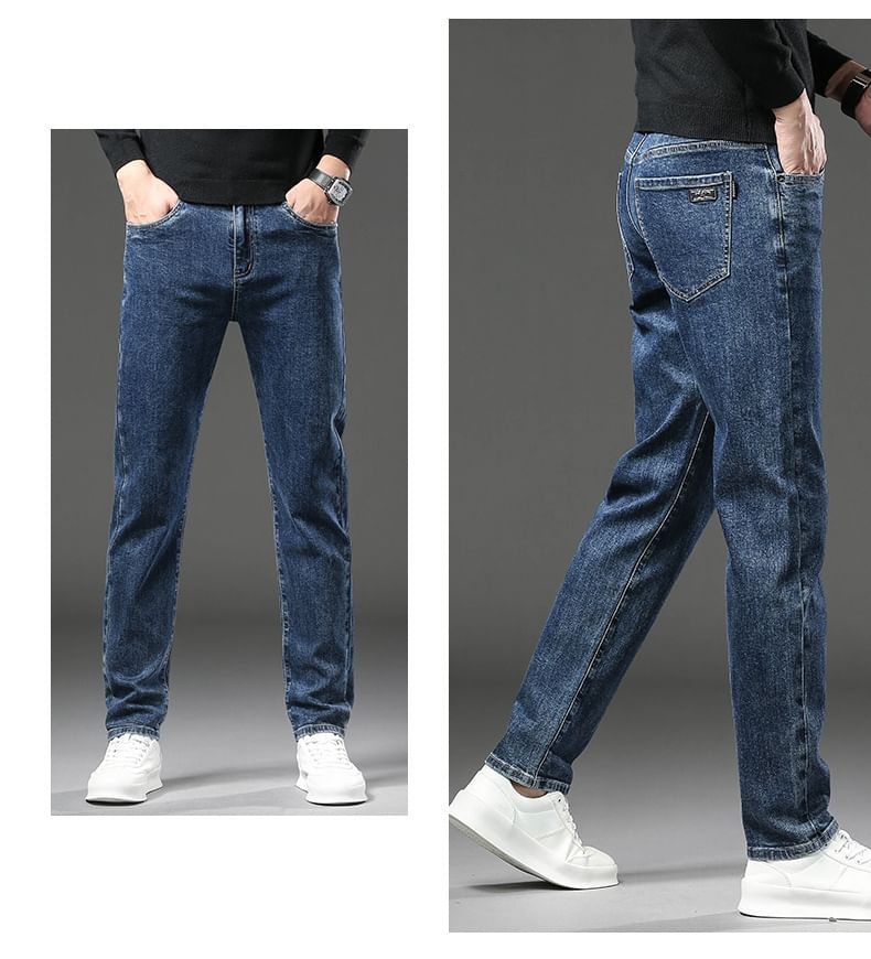 Nataro - Middelhoge fleecegevoerde gewassen rechte jeans