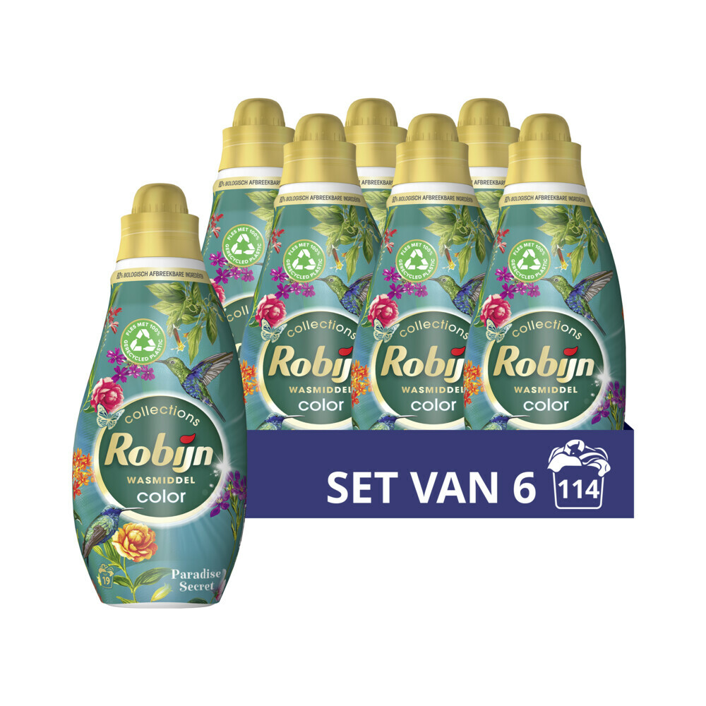 6x Robijn Klein & Krachtig Wasmiddel Color Paradise Secret 19 Wasbeurten665 ml