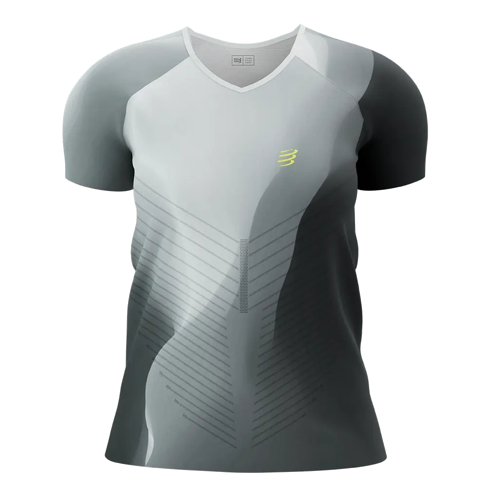 Compressport Performance Hardloopshirt Korte Mouwen Zwart/Wit/Geel Dames