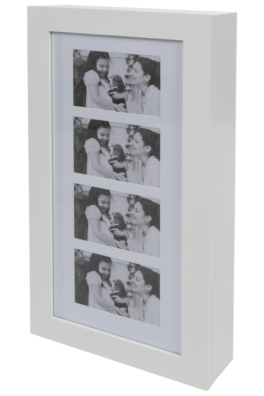 Schmuckschränkchen - weiß - mit Wechselrahmen für 4 Fotos