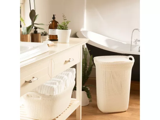Curver Panier à linge Knit 40 L Blanc crème