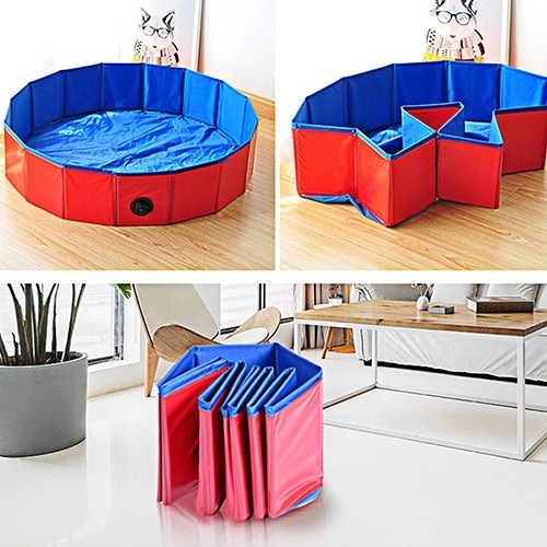 Tapete dobrável antiderrapante para animais de estimação DZL em PVC, nas cores vermelho e azul.