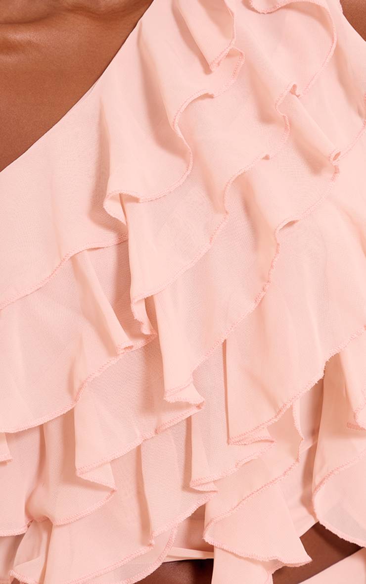 Rose Clair Haut Asymétrique En Mousseline À Volants