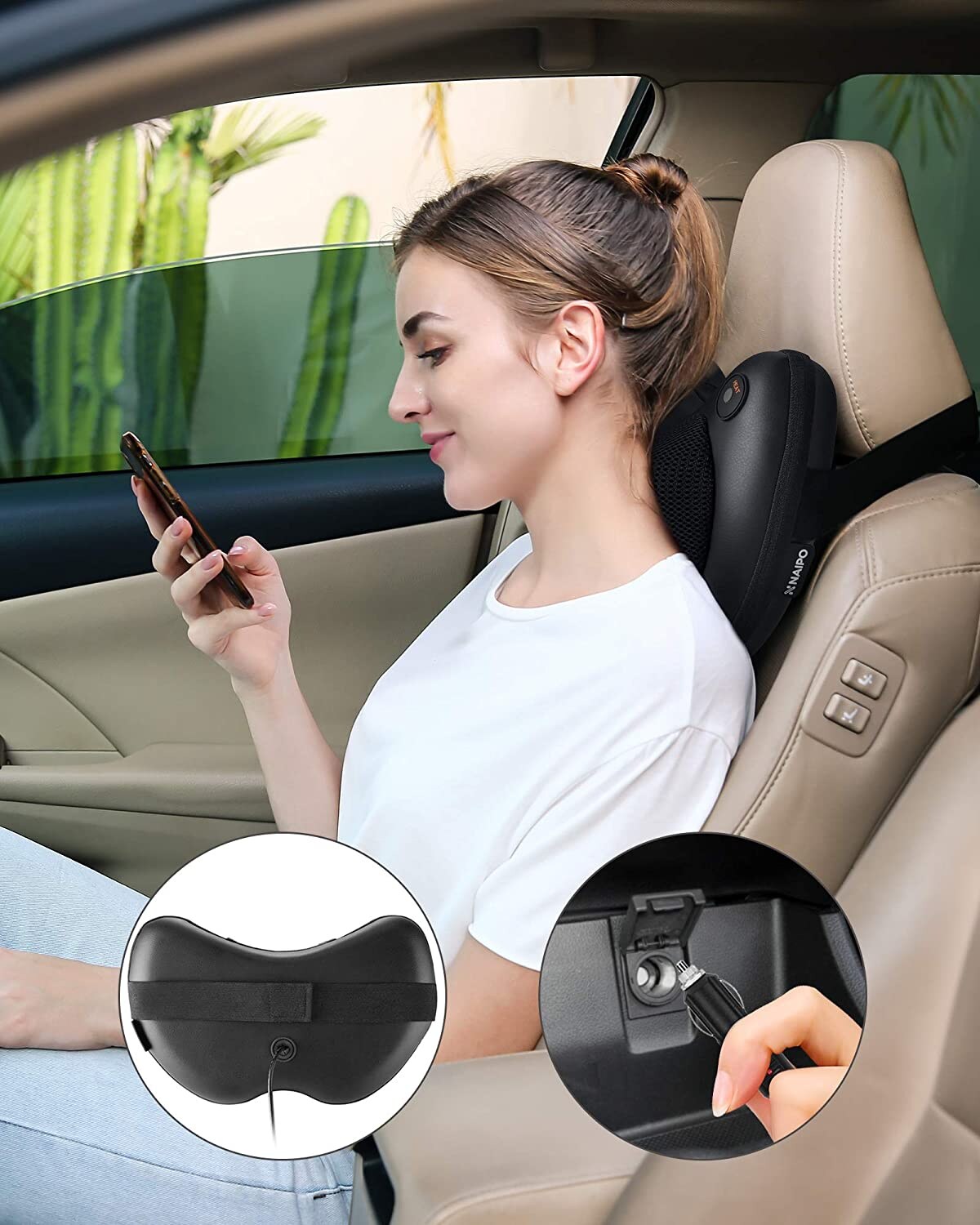 NAIPO Massagekissen Shiatsu Massagegeräte für Nacken Schulter Rücken 3D-rotieren