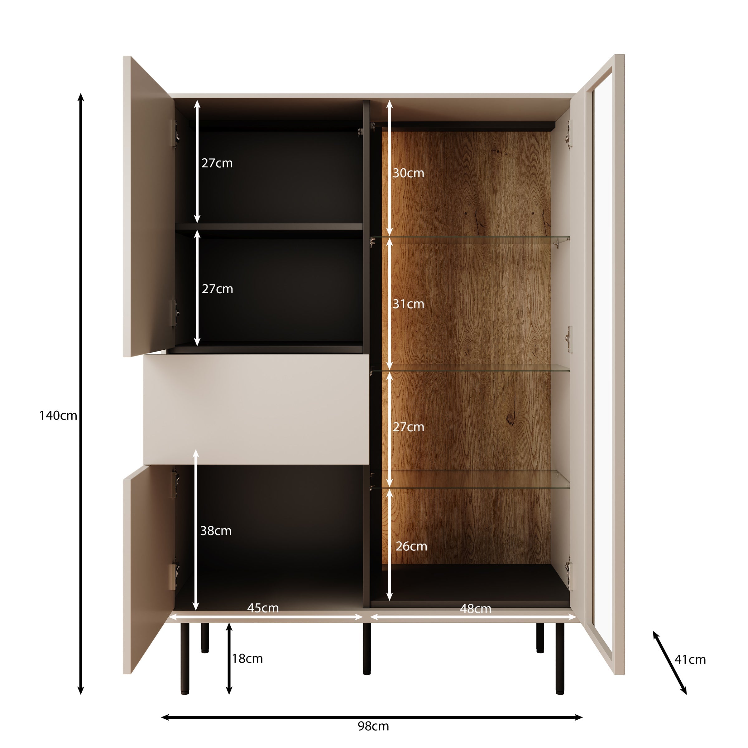 Meubella - Estrella 2 - Vitrinekast - Beige - 98x41x140 cm