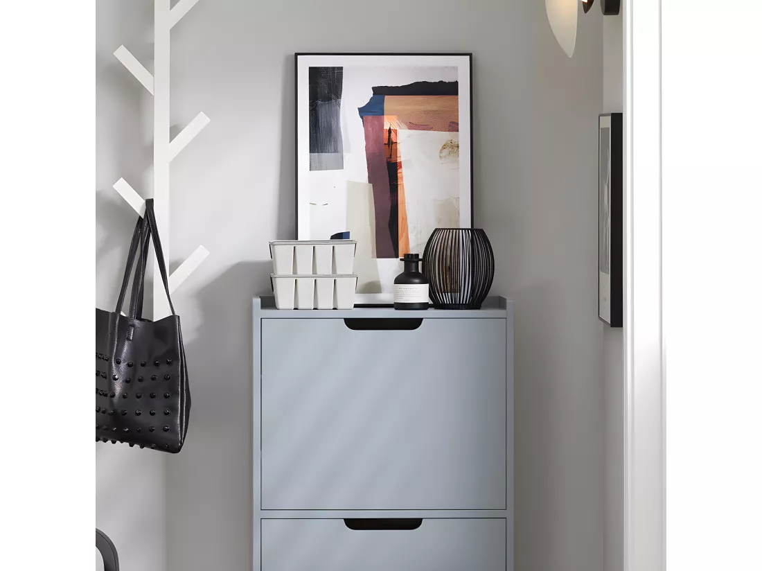 SoBuy Meuble à Chaussures Meuble de Rangement à Chaussures avec 3 Abattants Armoire à Chaussures Commode à Chaussures Meuble d'Entrée Rangement pour Chaussures – Gris, 50x19x129 cm, FSR151-H-HG