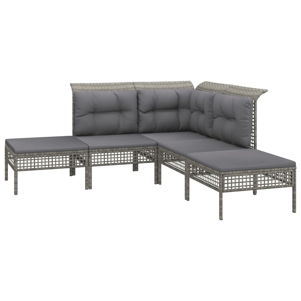 Salon de jardin meuble d'extérieur ensemble de mobilier 7 pièces avec coussins gris résine tressée