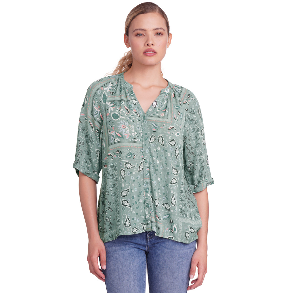 Gina Damen Bluse aus Viskose oliv / bunt