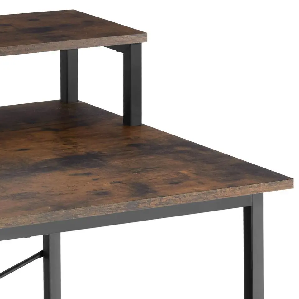 tectake Bureau met plank en organizer, Industrieel Hout Donker, Rustiek