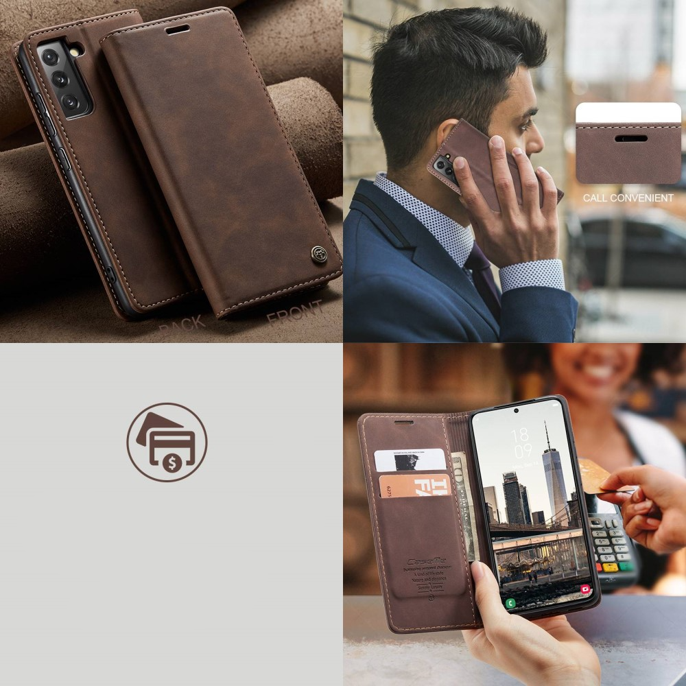 Samsung Galaxy S22 5G Leder Tasche Flip Wallet Etui mit Kartenfächern - Dunkelbraun