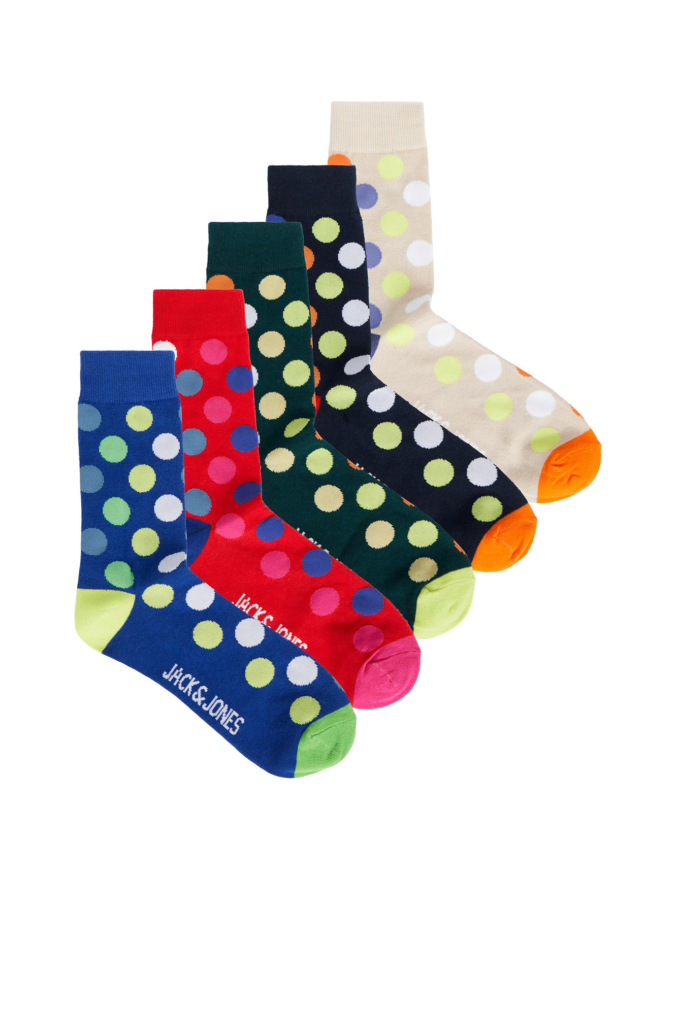 Pacote com 5 pares de meias altas com estampa de bolinhas coloridas