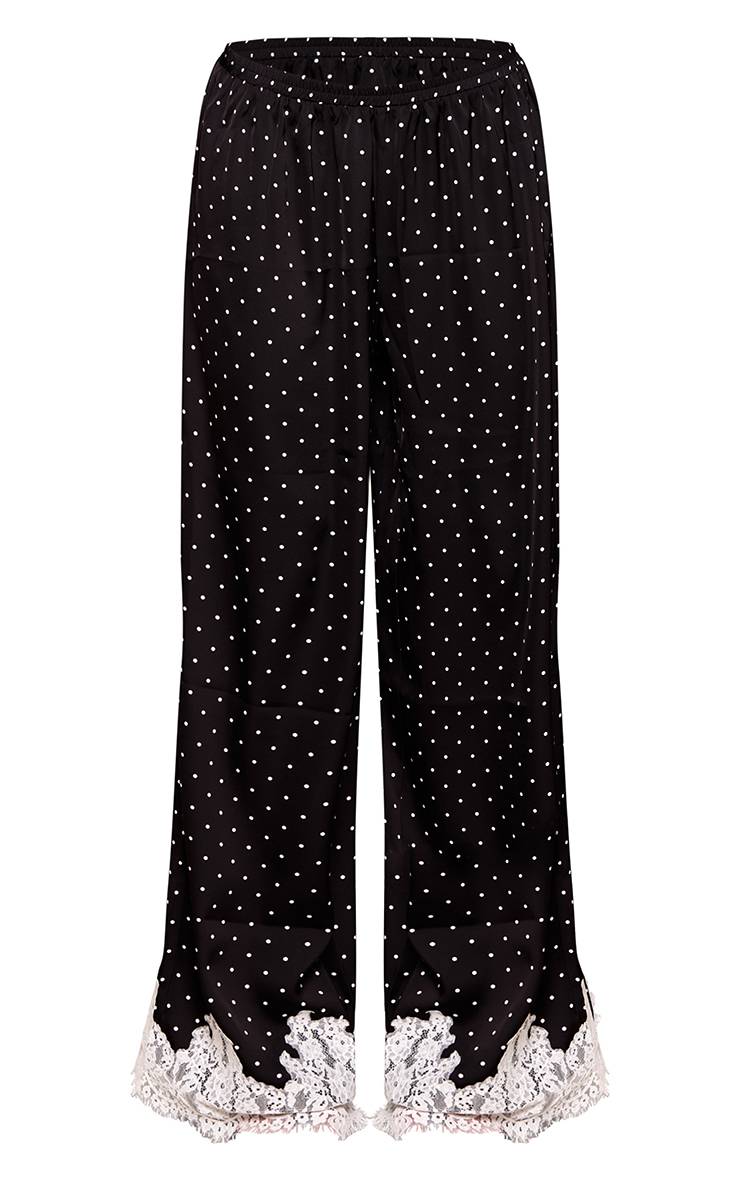 Noir Pantalon À Pois En Satin Avec Ourlet En Dentelle