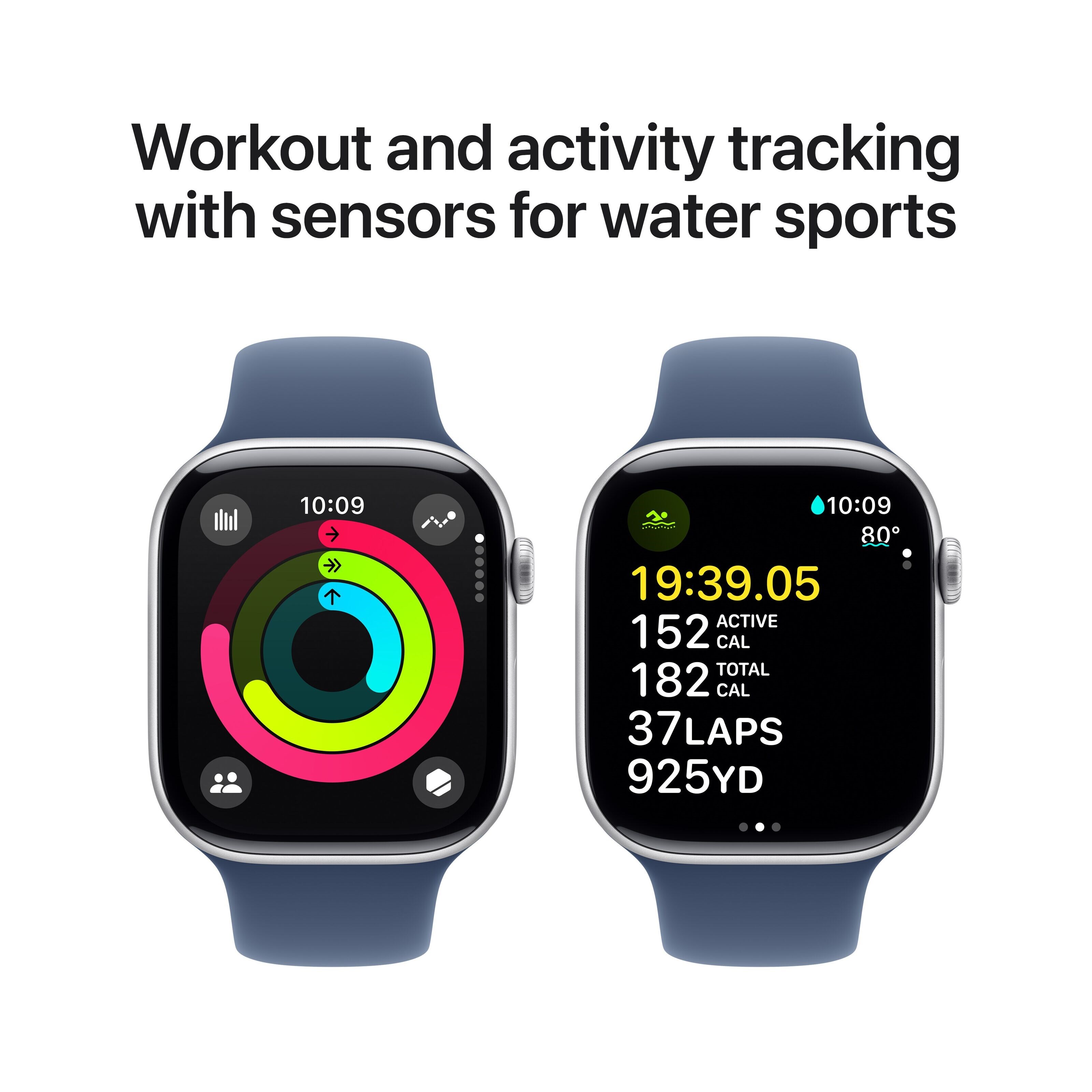 Apple Watch Series 10 GPS 46 mm Silver Case med Denim Sport band S/M
