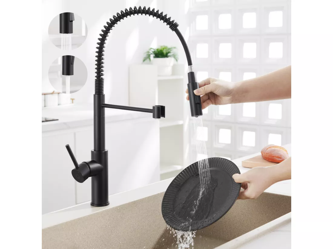 Cecipa max Evier Quartz Noir 50x45cm Evier 1 Bac en Quartz Evier de Cuisine en Granit + Mitigeur Cuisine à Ressort Noir avec Douchette Extractible