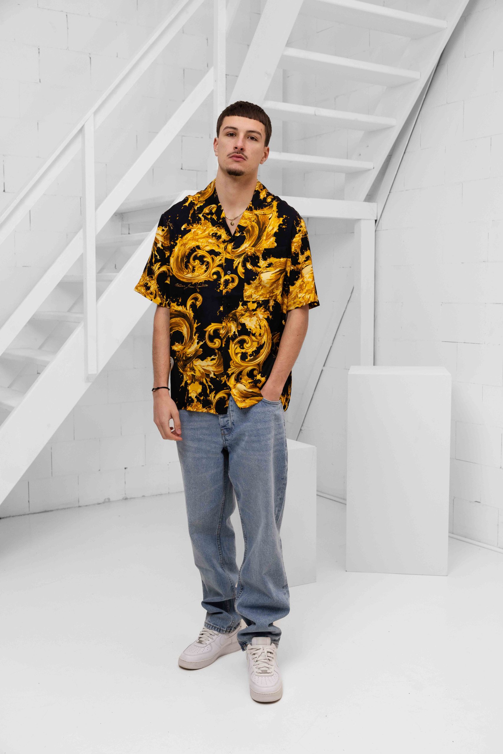 Versace Jeans Couture Barocco Wave Polo Heren Zwart/Goud