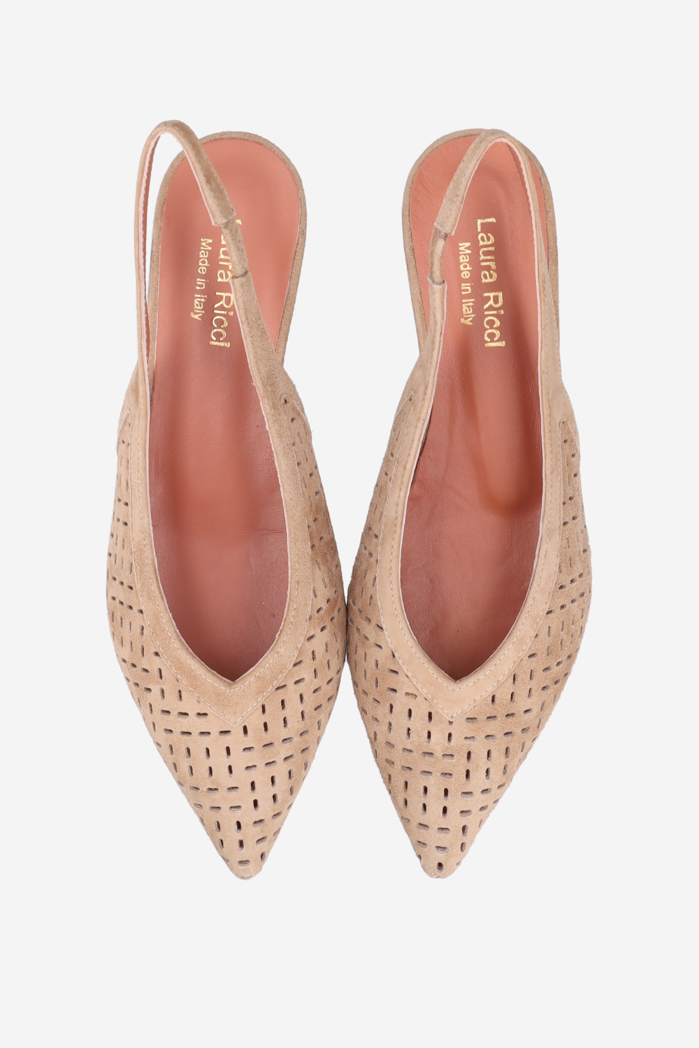 Perforated suede slingbacks