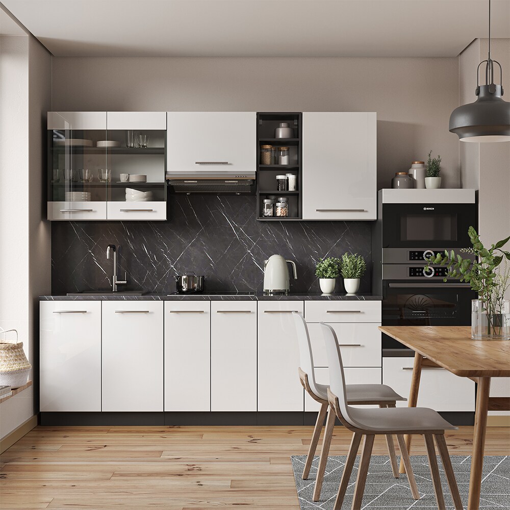 Vicco Küchenzeile Küchenblock Einbauküche 280cm Fame-Line Weiß Hochglanz