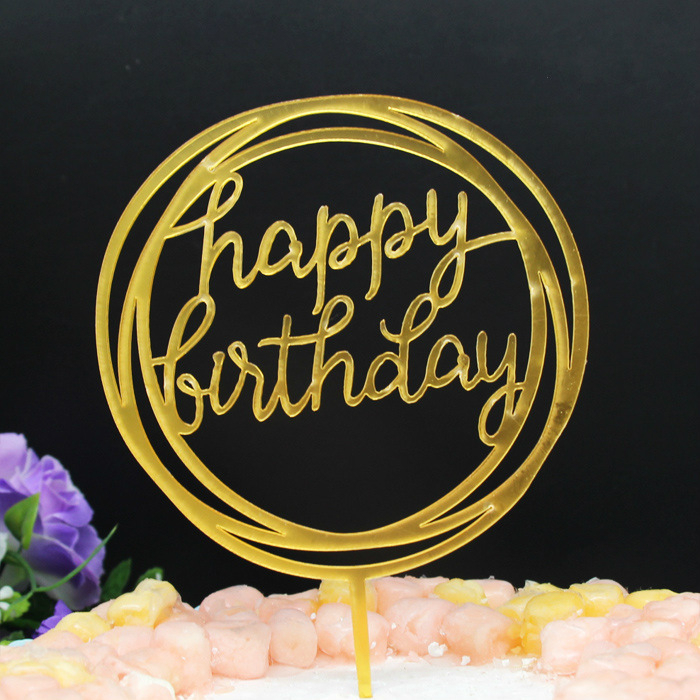 Kuchenstecker Happy Birthday Rund Acryl Tortenstecker Topper Dekoration für Torten / Kuchen - Silber