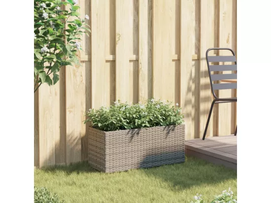 Jardinière avec 2 pots gris 72x30x32 cm résine tressée
