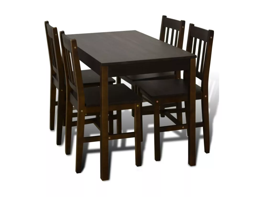 Table de salle à manger avec 4 chaises Marron