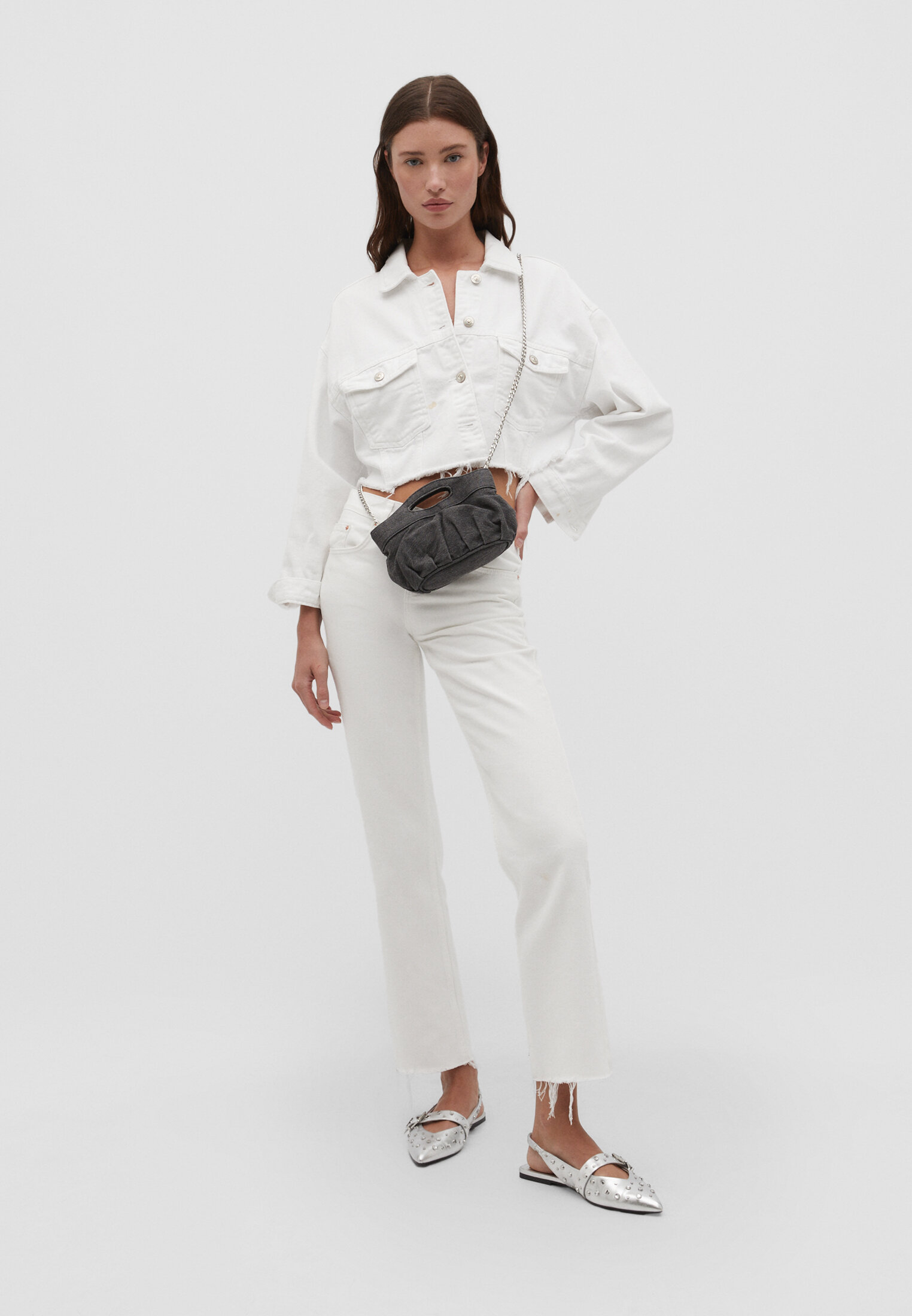 Mini bolsa jeans com alça