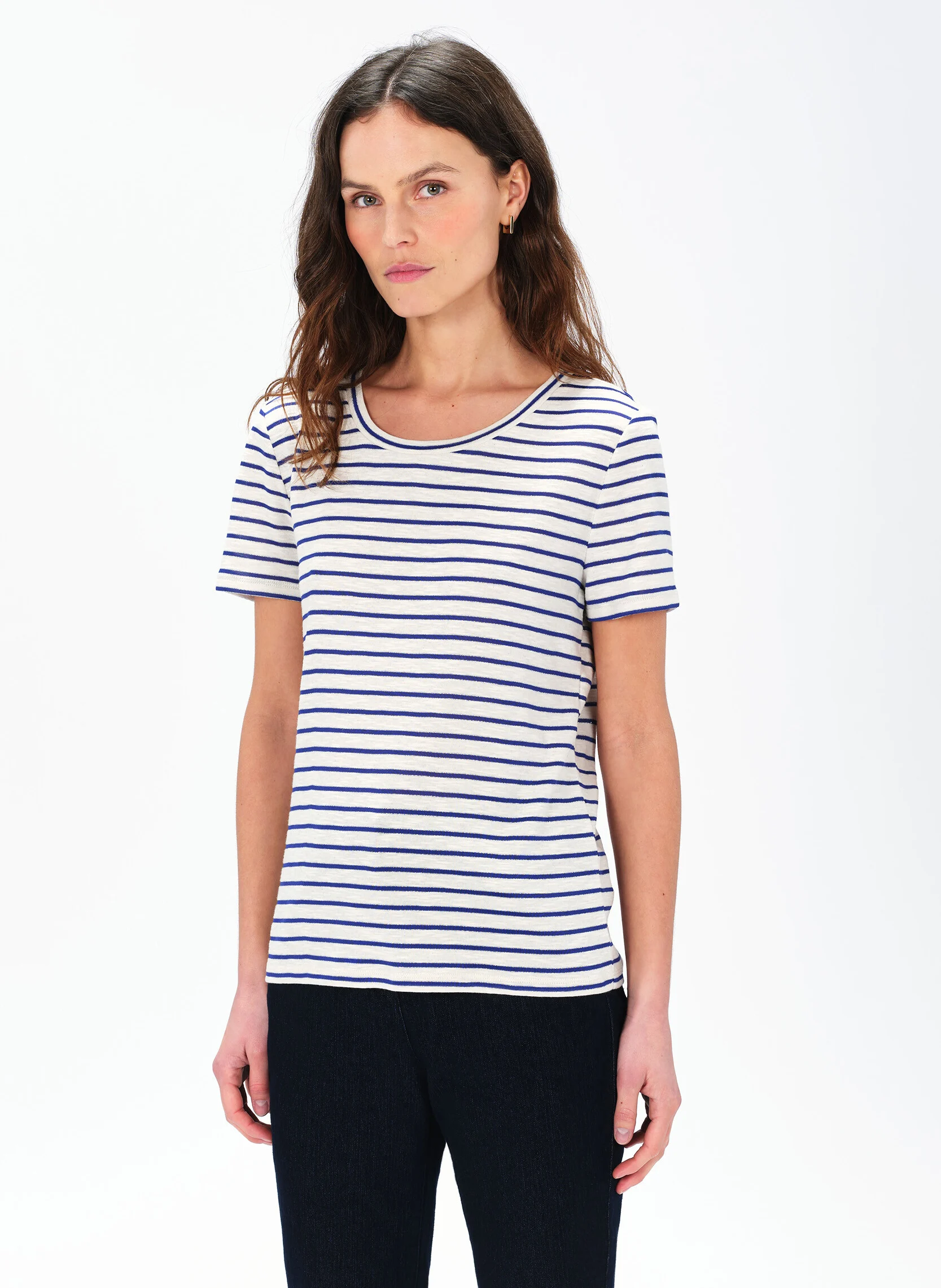 TPENNY - Tee-shirt col rond rayé en coton mélangé | Bleu