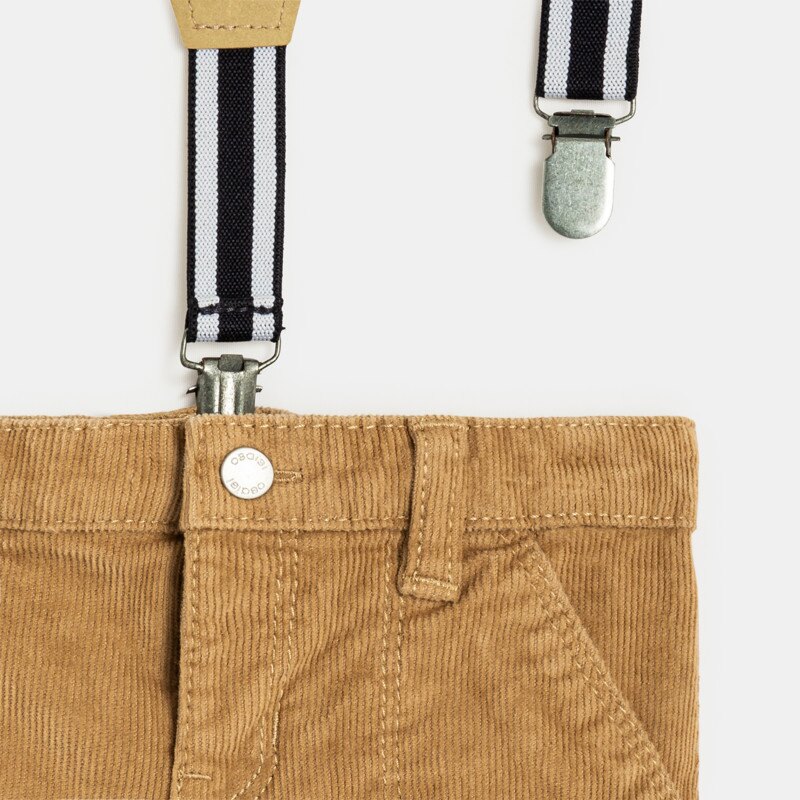 Pantalon velours côtelé à bretelles beige bébé garçon Beige