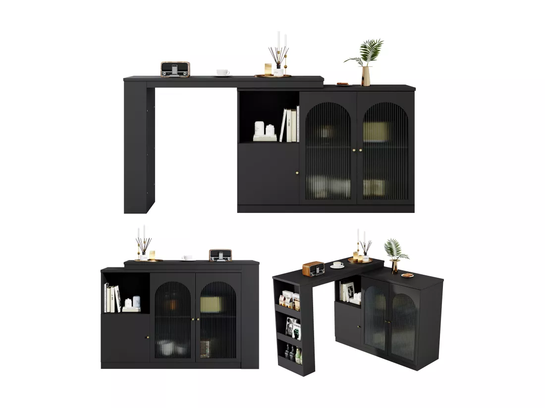 Buffet、Meuble de bar rotatif en MDF - grand espace de rangement - style contemporain - Noir