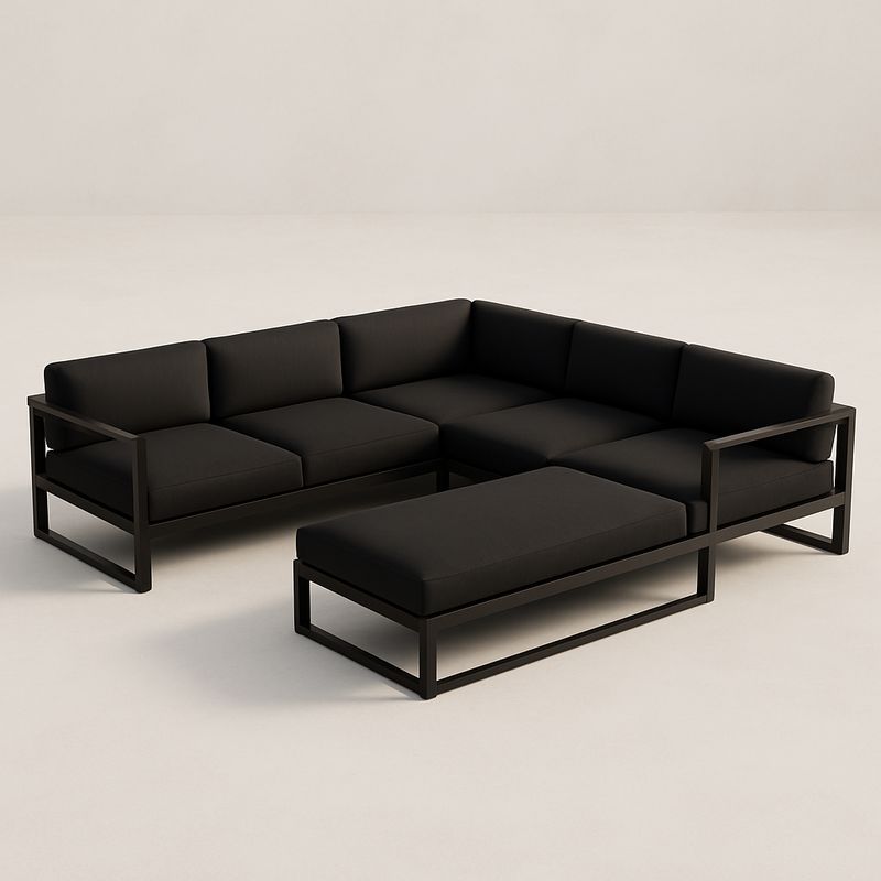 Ecksofa Set Metallrahmen Polyester Schwarz 250x250x80 cm