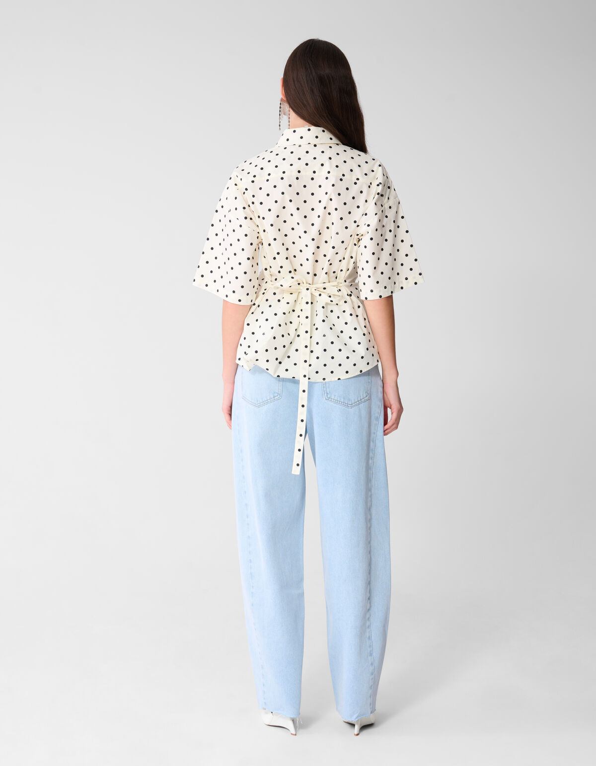 Polkadot Stropdas Blouse Zwart/Wit