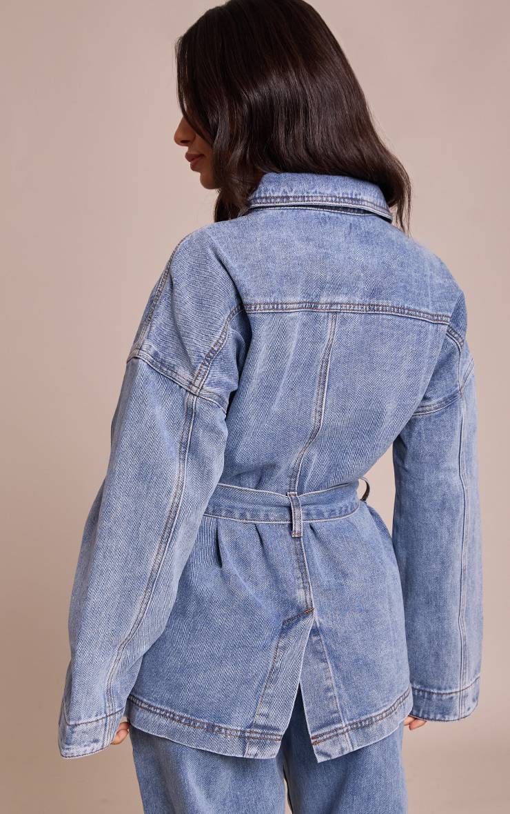 Kaki Délavé Veste Longue En Denim Oversize Petite