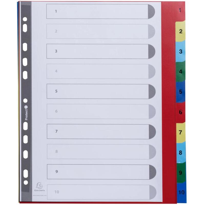 Intercalaires imprimés numériques PP couleurs 12/100e - 10 positions - A4+ - Assorties vives
