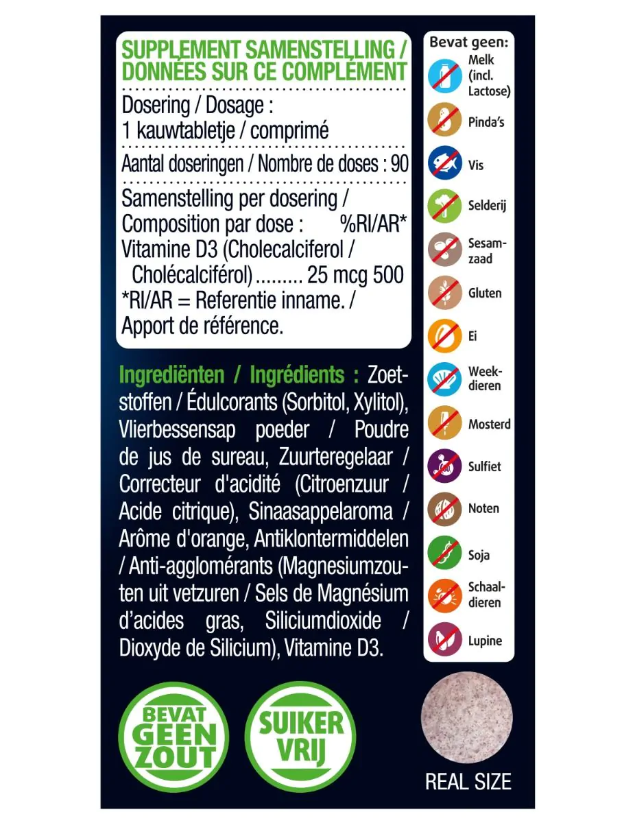 Vitamine D3 25 mcg (1000IE) 90 kauwtabletten