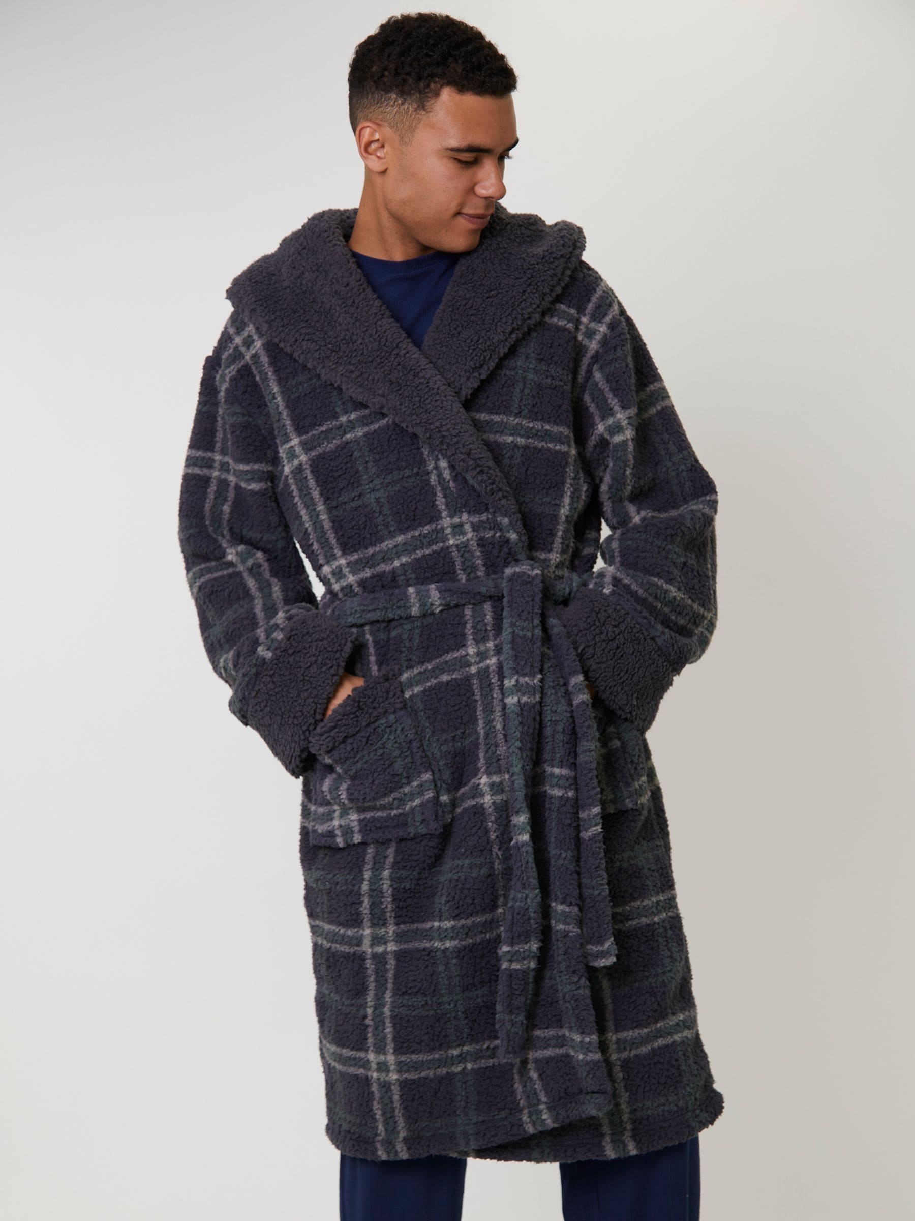 Loungeable Sherpa Check Hooded Dressing Gown