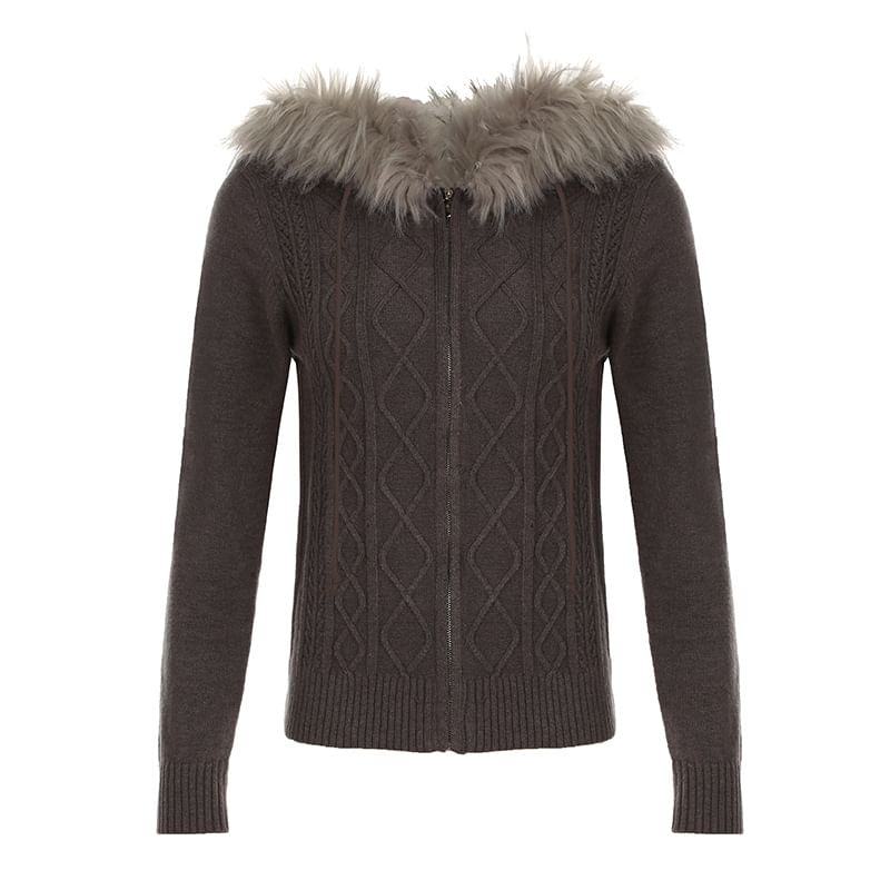 Trisica - Lange mouwen effen gebreid vest met capuchon en rits