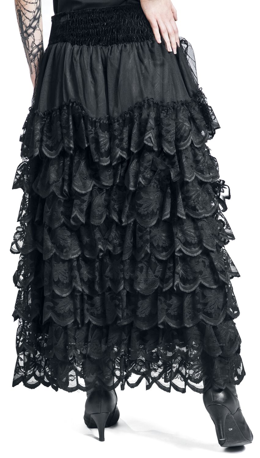 Flounce Skirt With Velvet Details | Gothicana by EMP Jupe longue