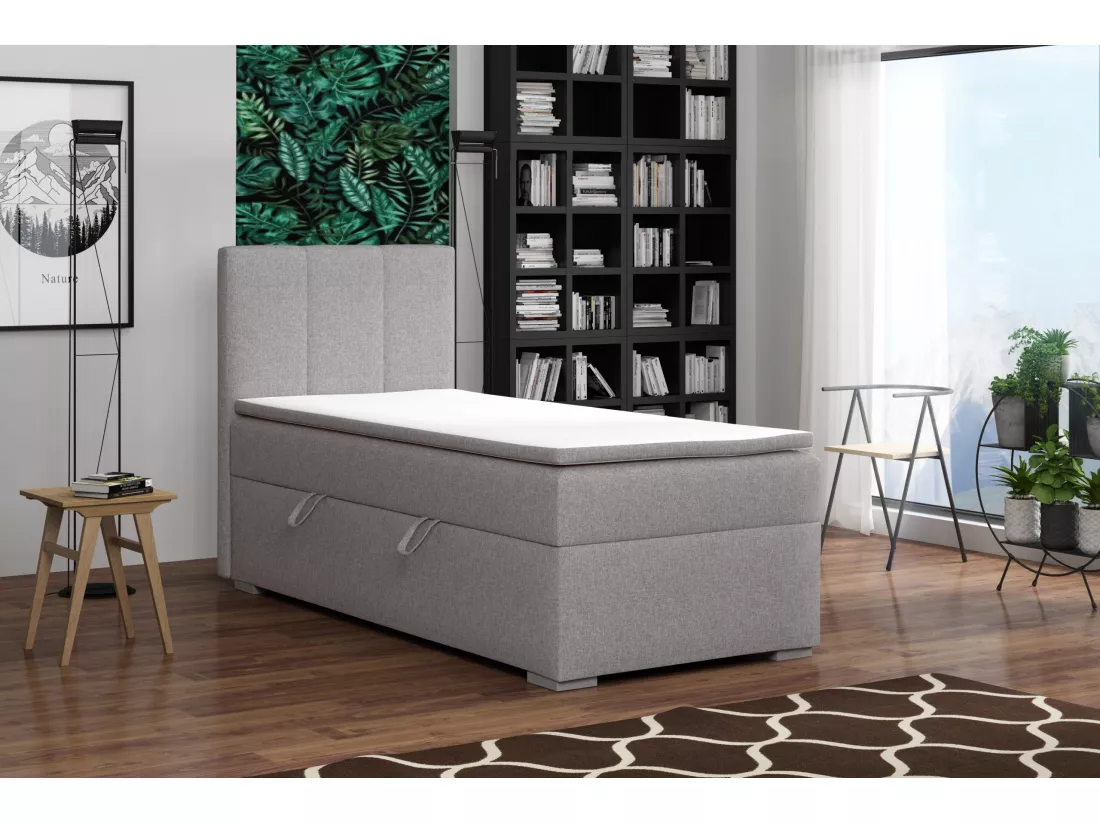 LIT SIMPLE avec tiroir de rangement et surmatelas, côté gauche Monaco Mini 100x200 cm, Lux 05 (Gris clair)
