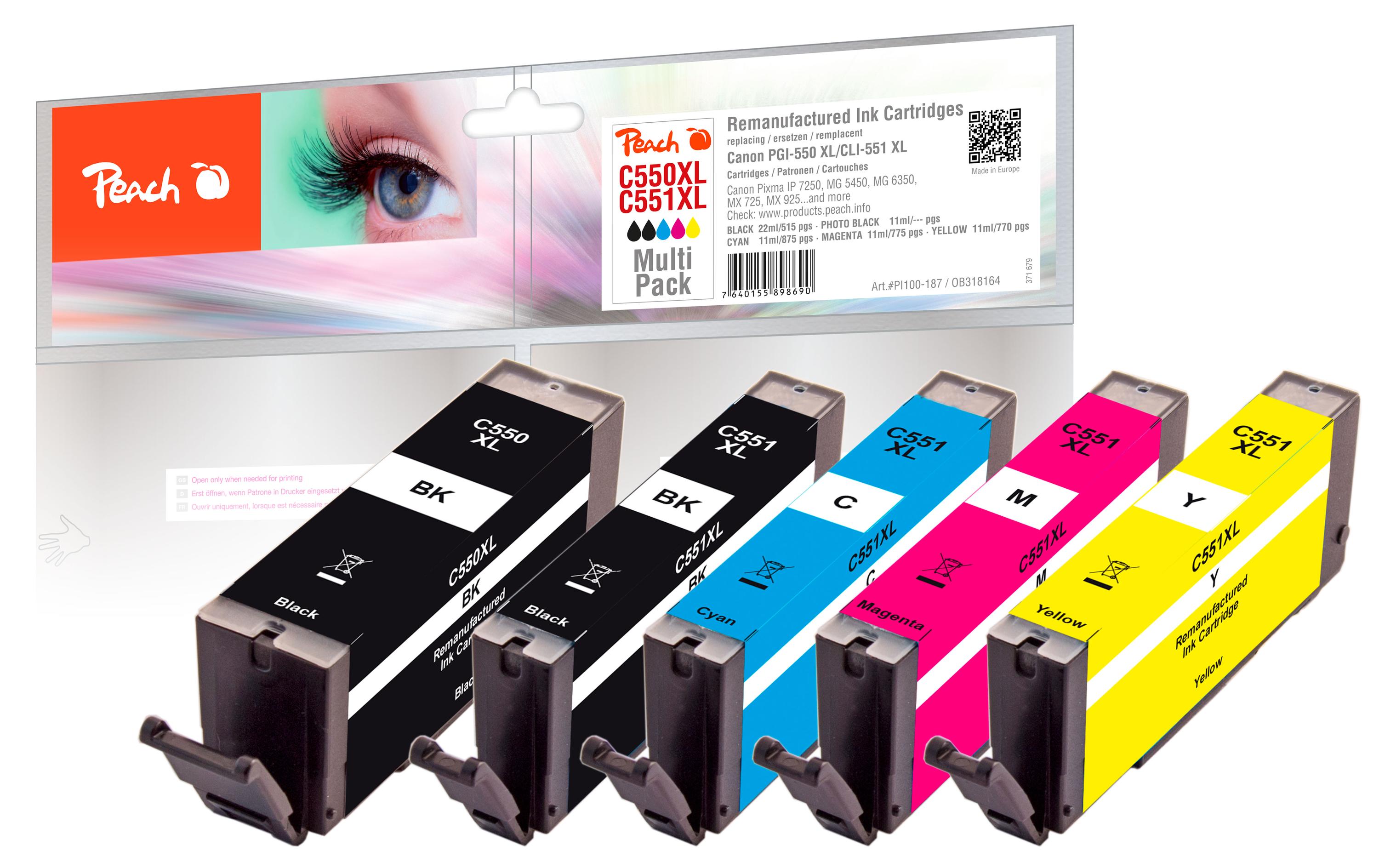 Tinte Canon PGI-550XL/CLI-551XL,Multi-Pack C, M, Y, BKDruckerpatrone, Schwarz, Cyan, Magenta und Gelb