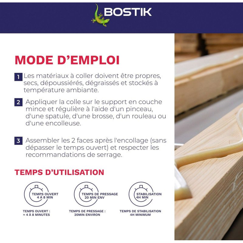 Colle à bois vynilique R41 D3 Bostik - Flacon de 750 g