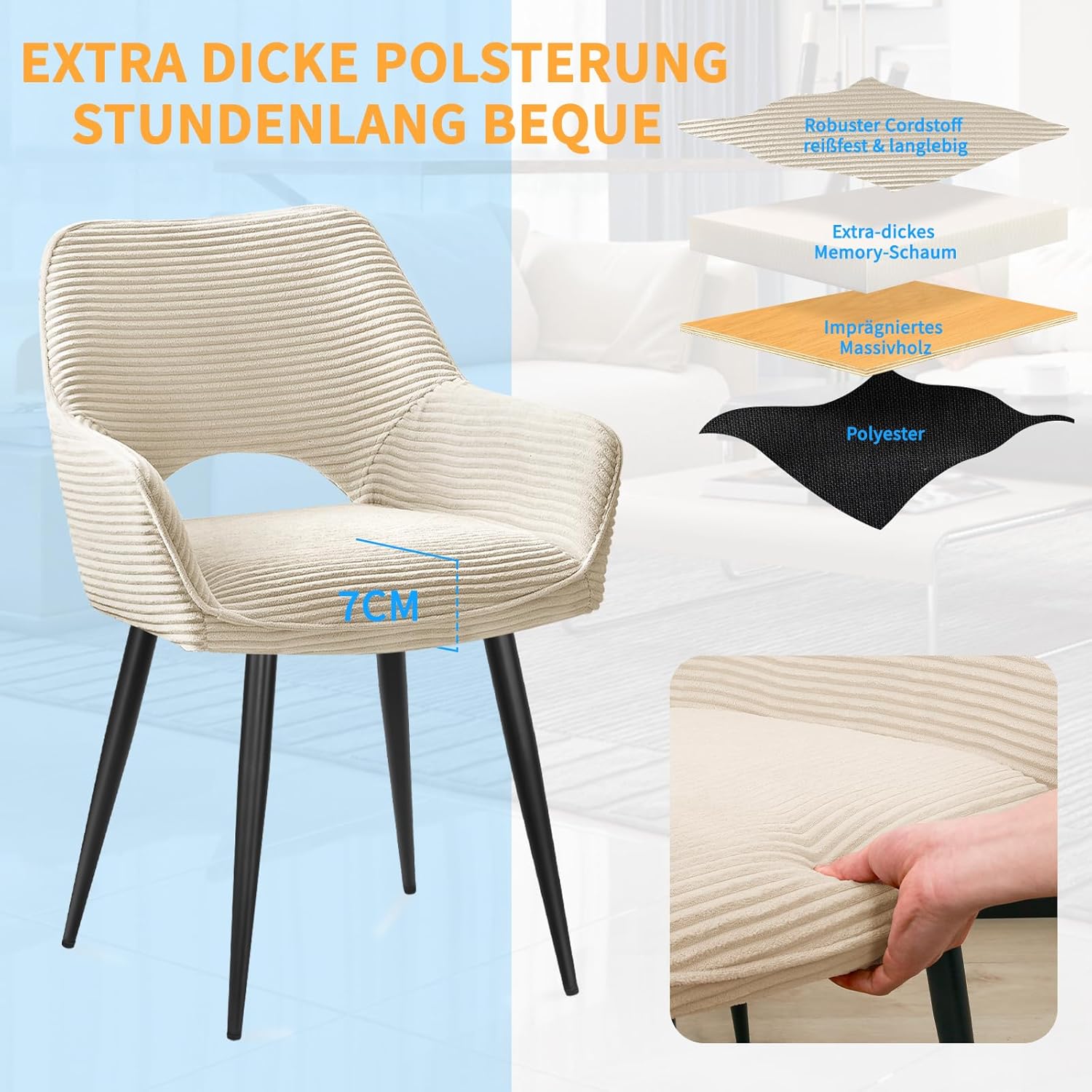 Esszimmerstühle 4er Set,Armlehnstuhl mit Metallbeine,geeignet als Schminktisch Stuhl,Stühle Esszimmer,Samt Stuhl,Küchenstühle,Wohnzimmerstuhl,Polsterstuhl mit Samtigem Gefühl,beige