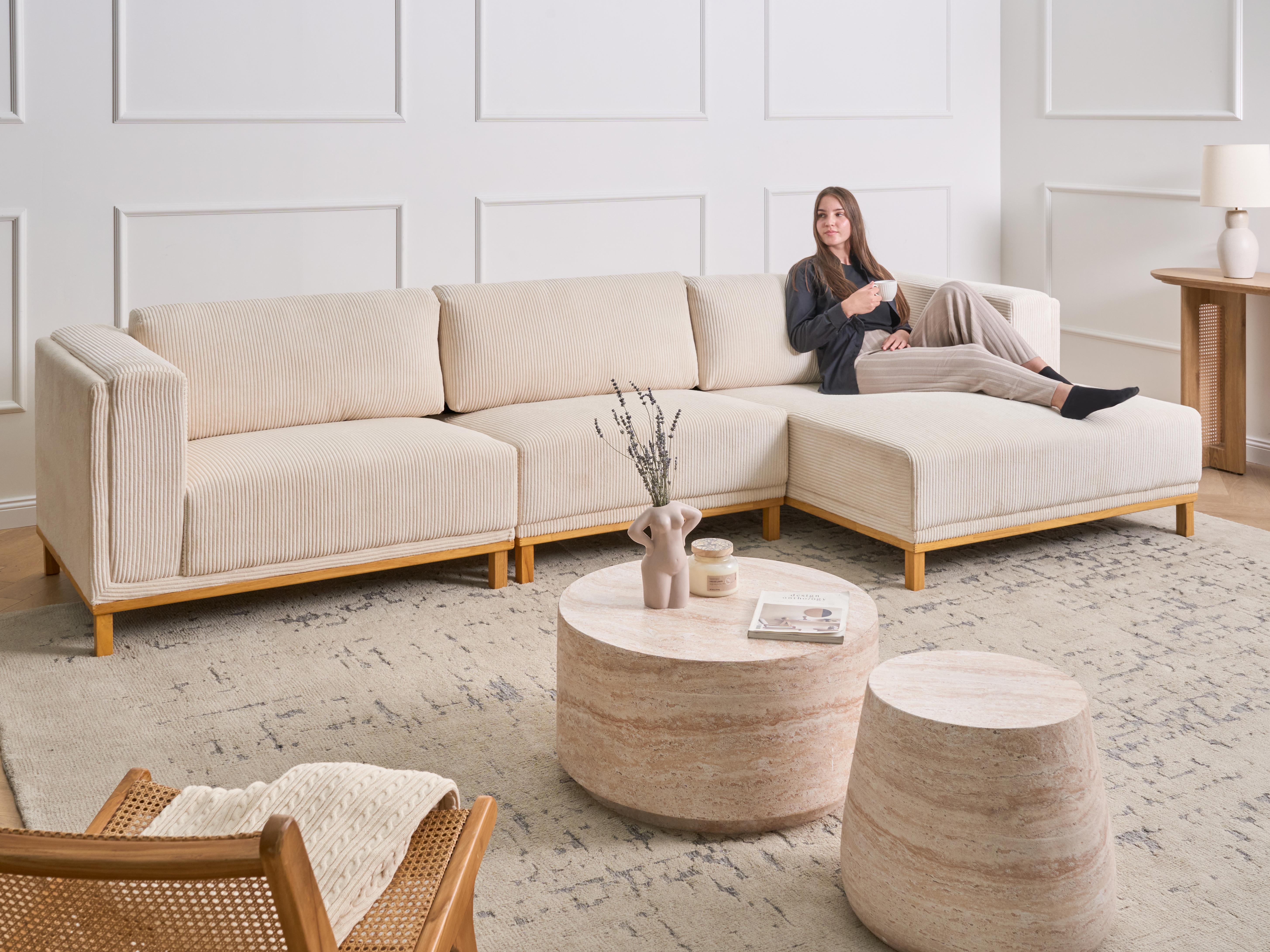 Hoekbank 5-zits VENG Corduroy Lichtbeige linkszijdig
