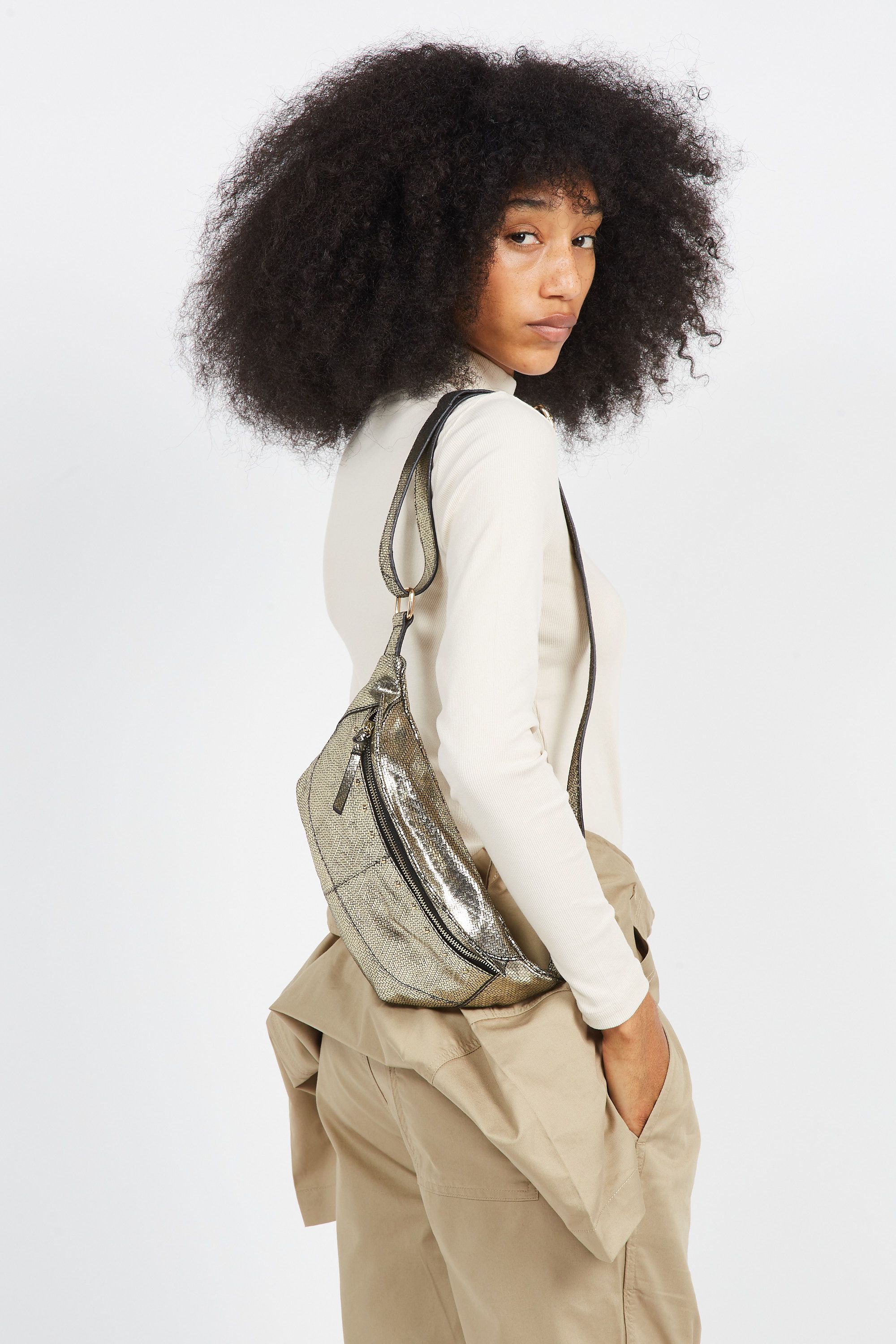 PIECES Sacoche PCDAINO LEATHER BUMBAG FC Doré
