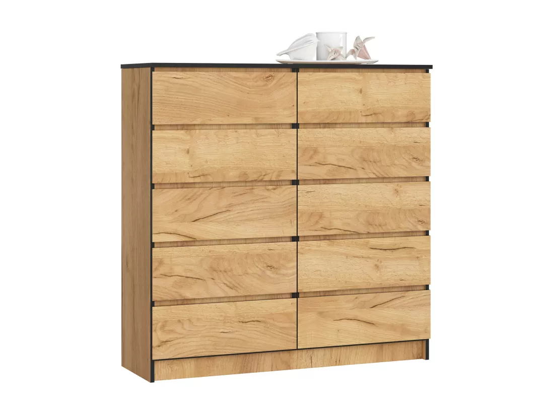 Commode AKORD K120 Chêne Craft 120 cm 10 tiroirs façade Chêne Craft 120x40x121 cm