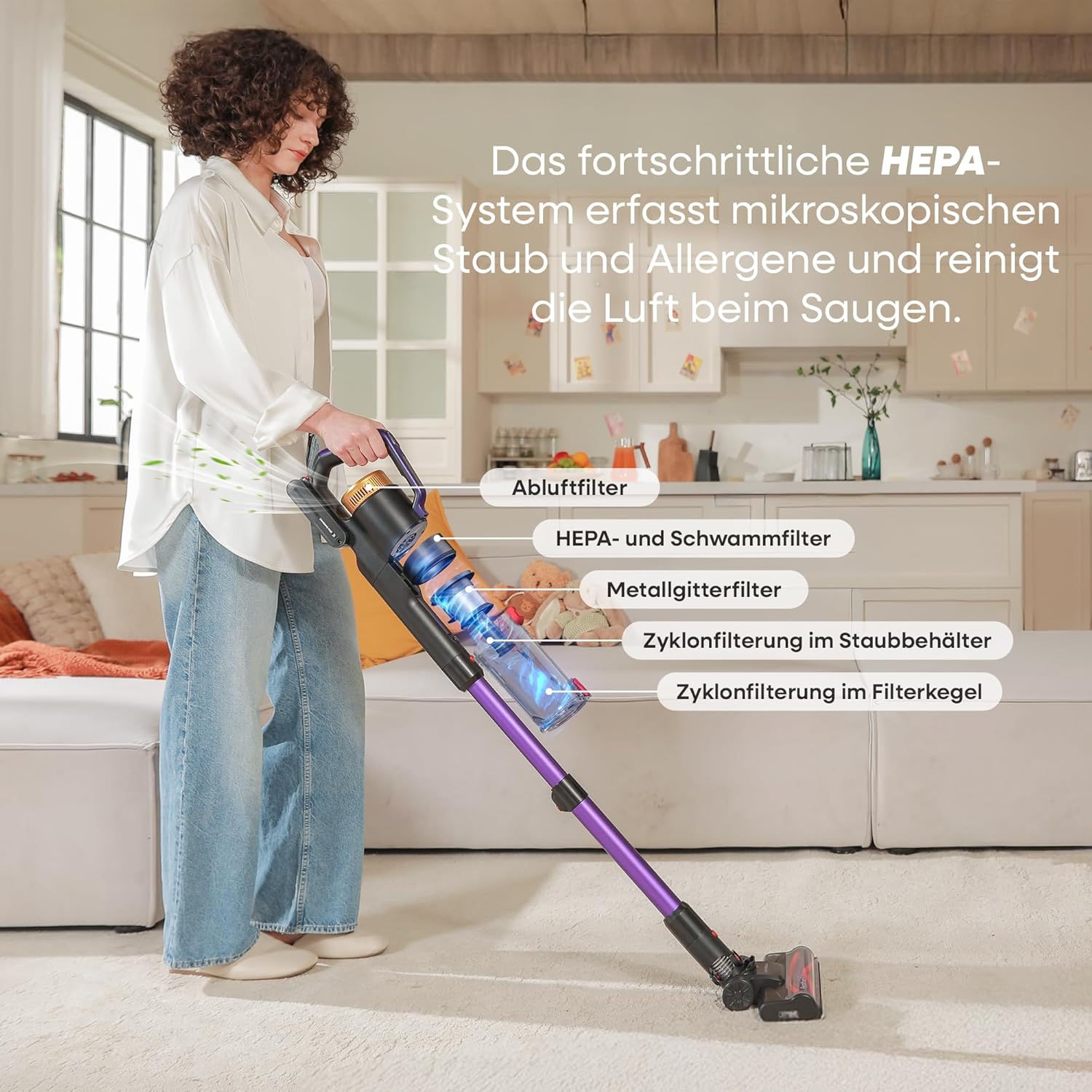 UNINELL HOME Akku Staubsauger 48000Pa/550W/65Min, Staubsauger Kabellos Selbstladender mit LED-Display, Akkustaubsauger Anti-Verhedderung-Bürste Super Leise für Teppich,Hartboden und Tierhaare