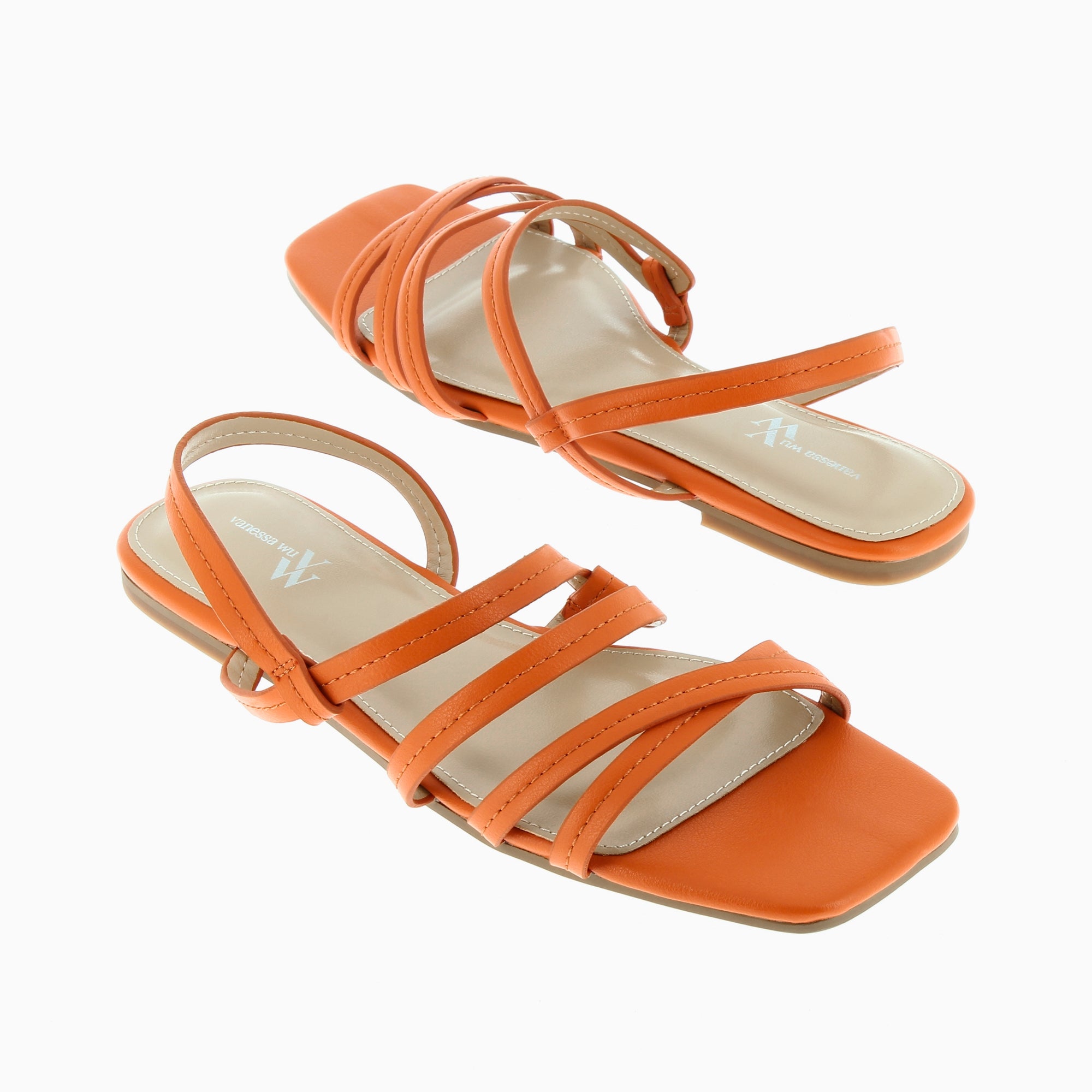 Sandales plates-Sandales plates Aniyah orange à bout carré