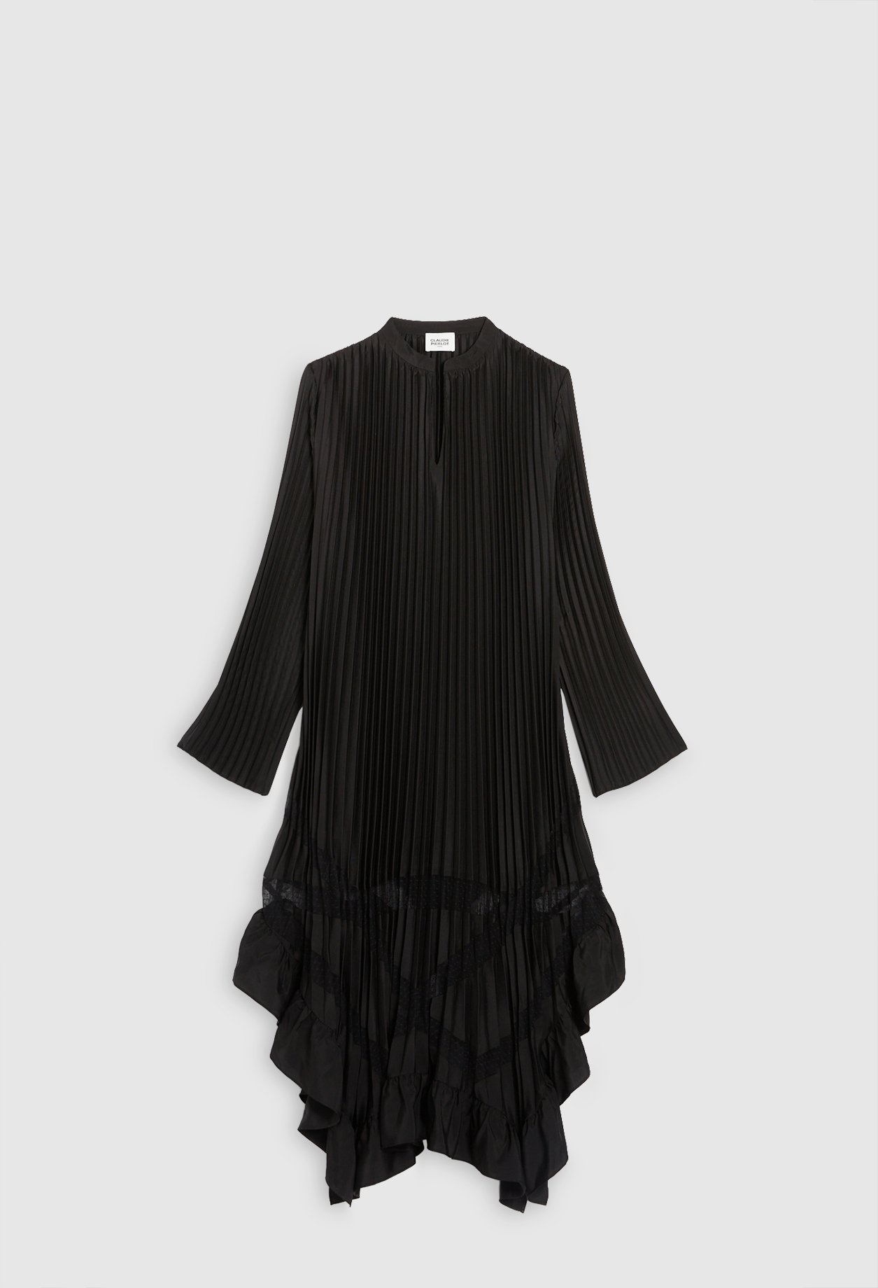 Robe midi plissee asymetrique noire