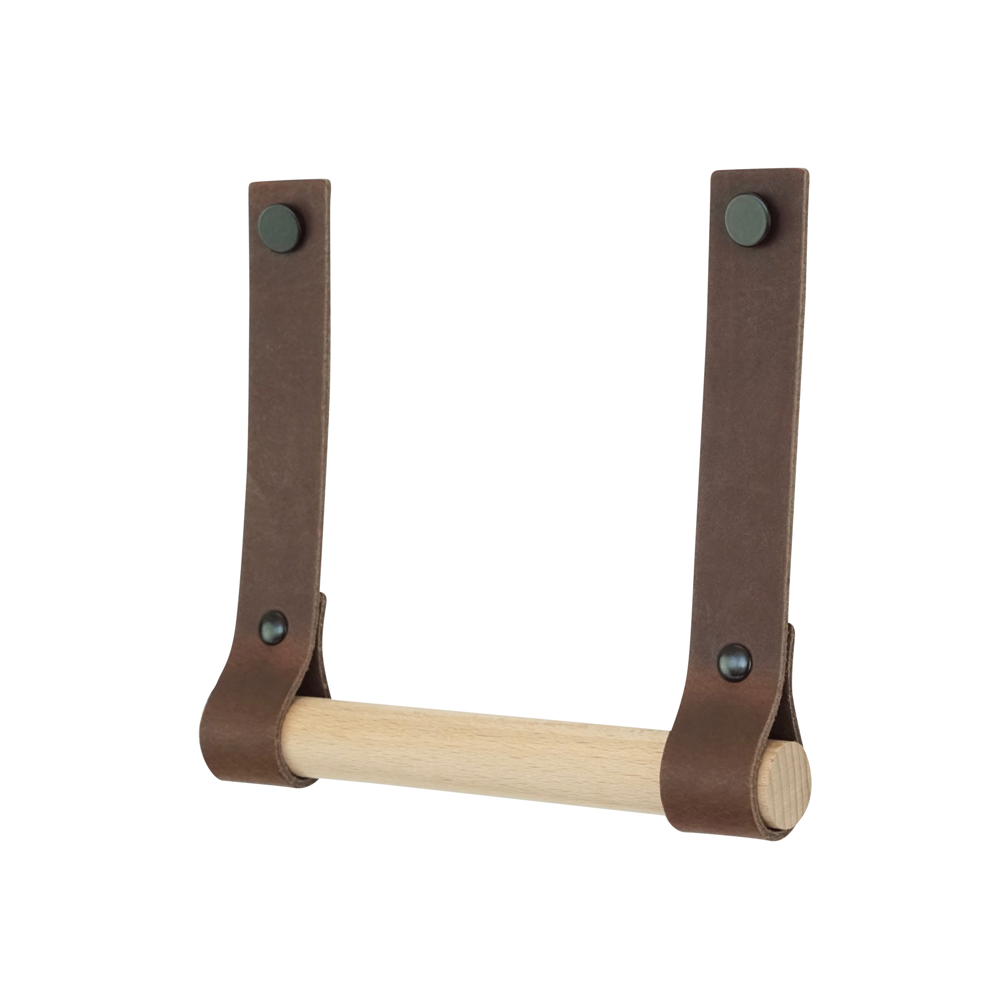 Leren toiletrolhouder (roldrager: rondhout) Donkerbruin