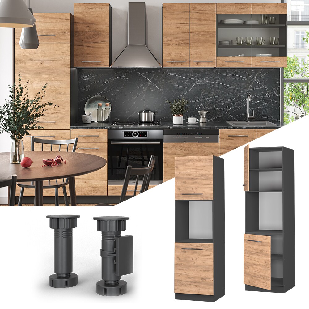 Vicco Herdumbauschrank Küchenschrank Küchenmöbel Fame-Line Anthrazit Eiche Goldkraft60 cm modern Küche Einbauküche Blende Herdschrank Hochschrank Küchenzeile Drehtür Einlegeboden
